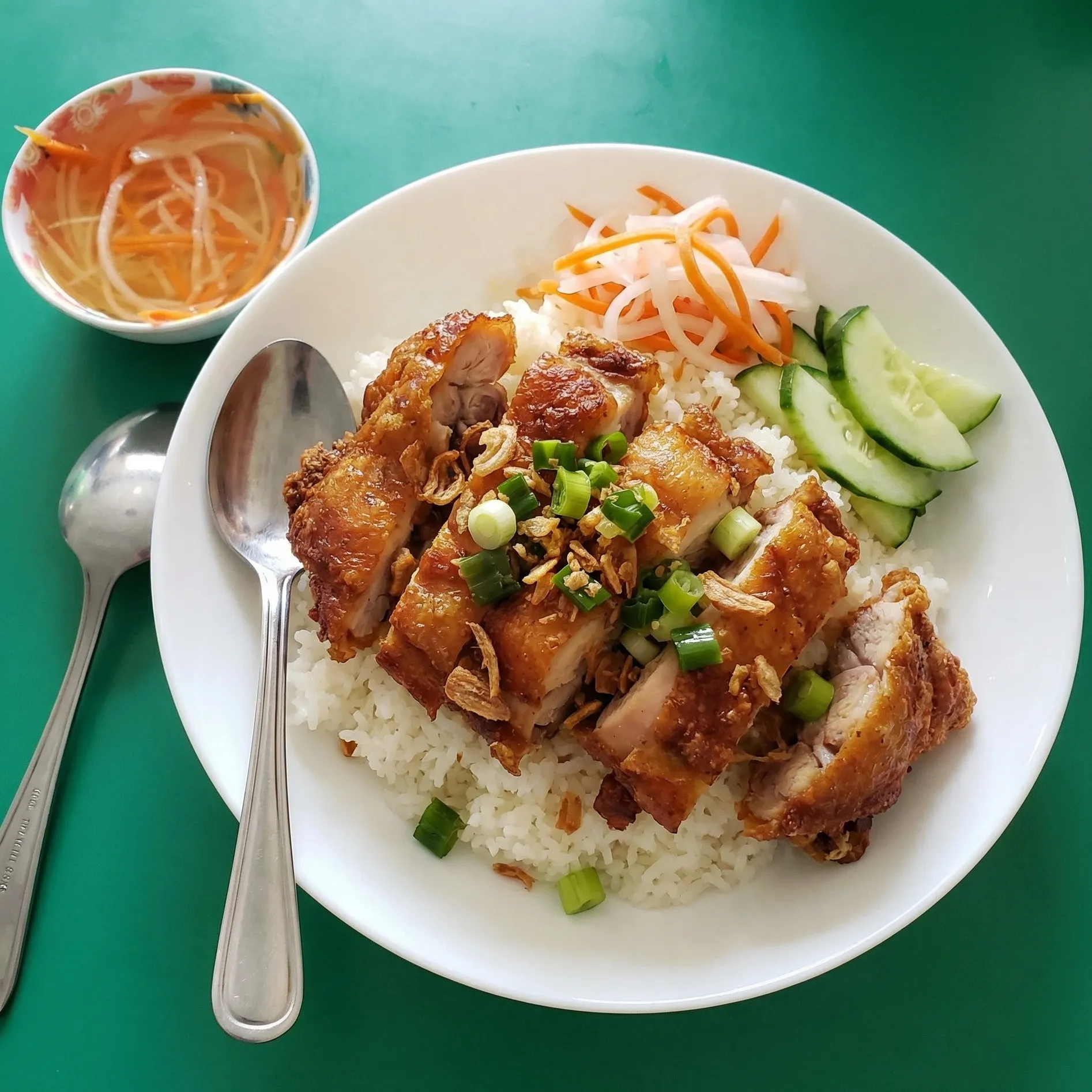 Cơm Gà Roti fried chicken on rice — popular Vietnamese rice dish in Winnipeg at Kim Thanh